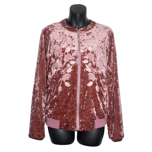 NWT Tribal Crushed Velvet Embroidered Bomber Jacket - Picture 1 of 7